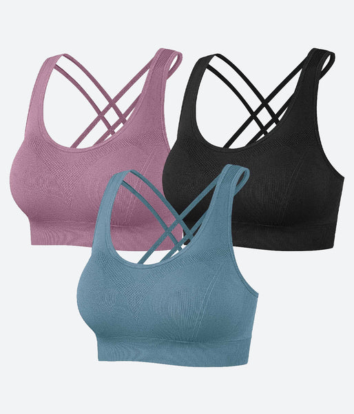 Pisexur Sports Bras Pack for Women, Strappy Sports Bra with Cups
