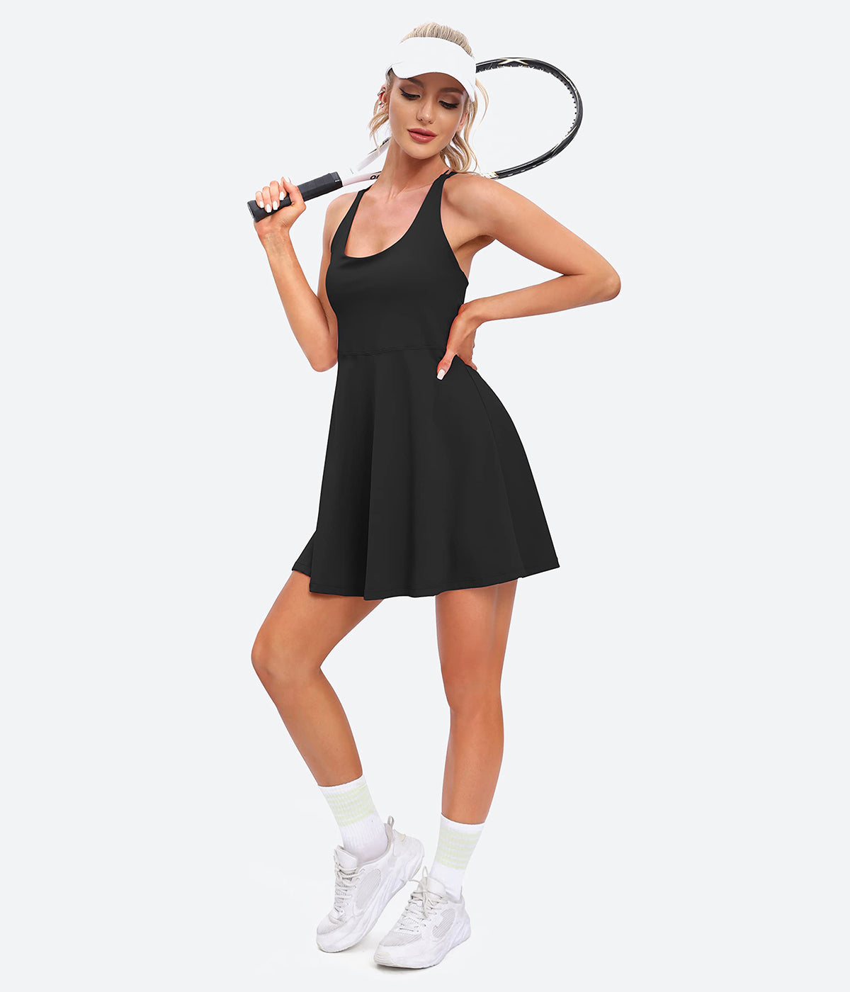Heathyoga Womens Tennis Dress with Shorts Underneath Workout Dress-D5001ess  with Shorts Underneath Workout Dress-D5001