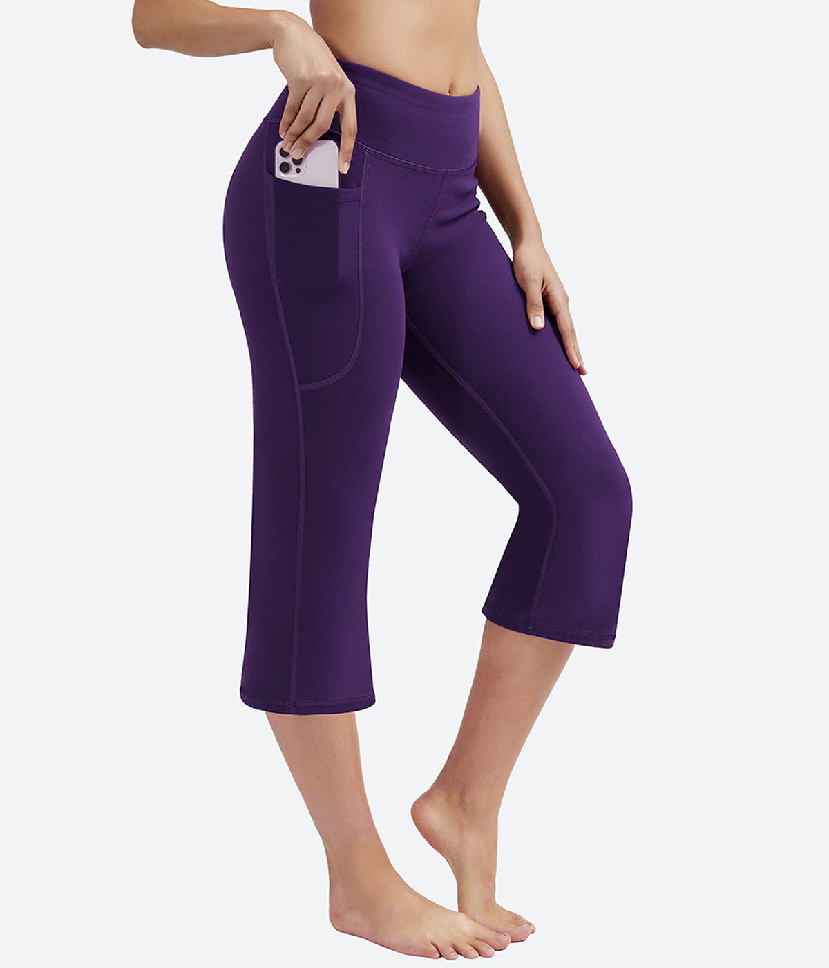 Women's High Waist Capri Pocket Yoga Pants - Frosted Grape