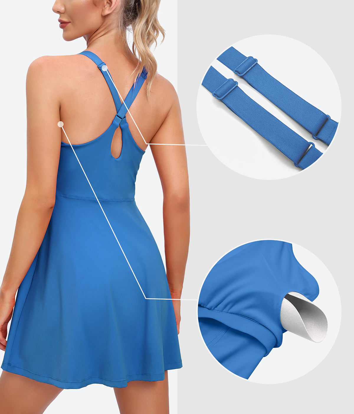 IUGA Tennis Dress With Built-in Bras & Shorts - Sea Blue / XS